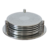 6 vintage chiseled silver metal coasters