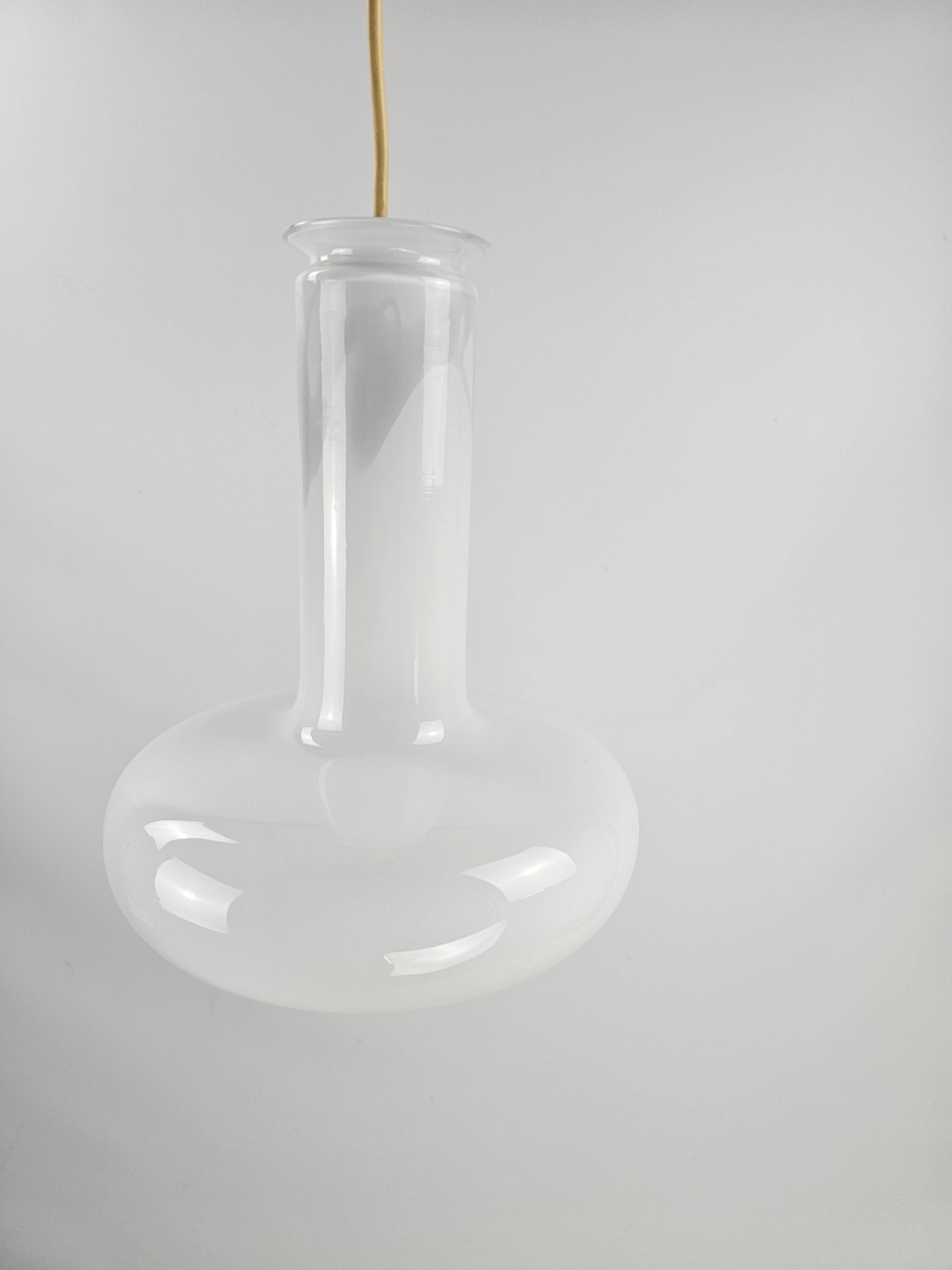 Pair of vintage Danish "Blues" opal glass pendant lamps by Sidse Werner for Holmegaaard, 1980s