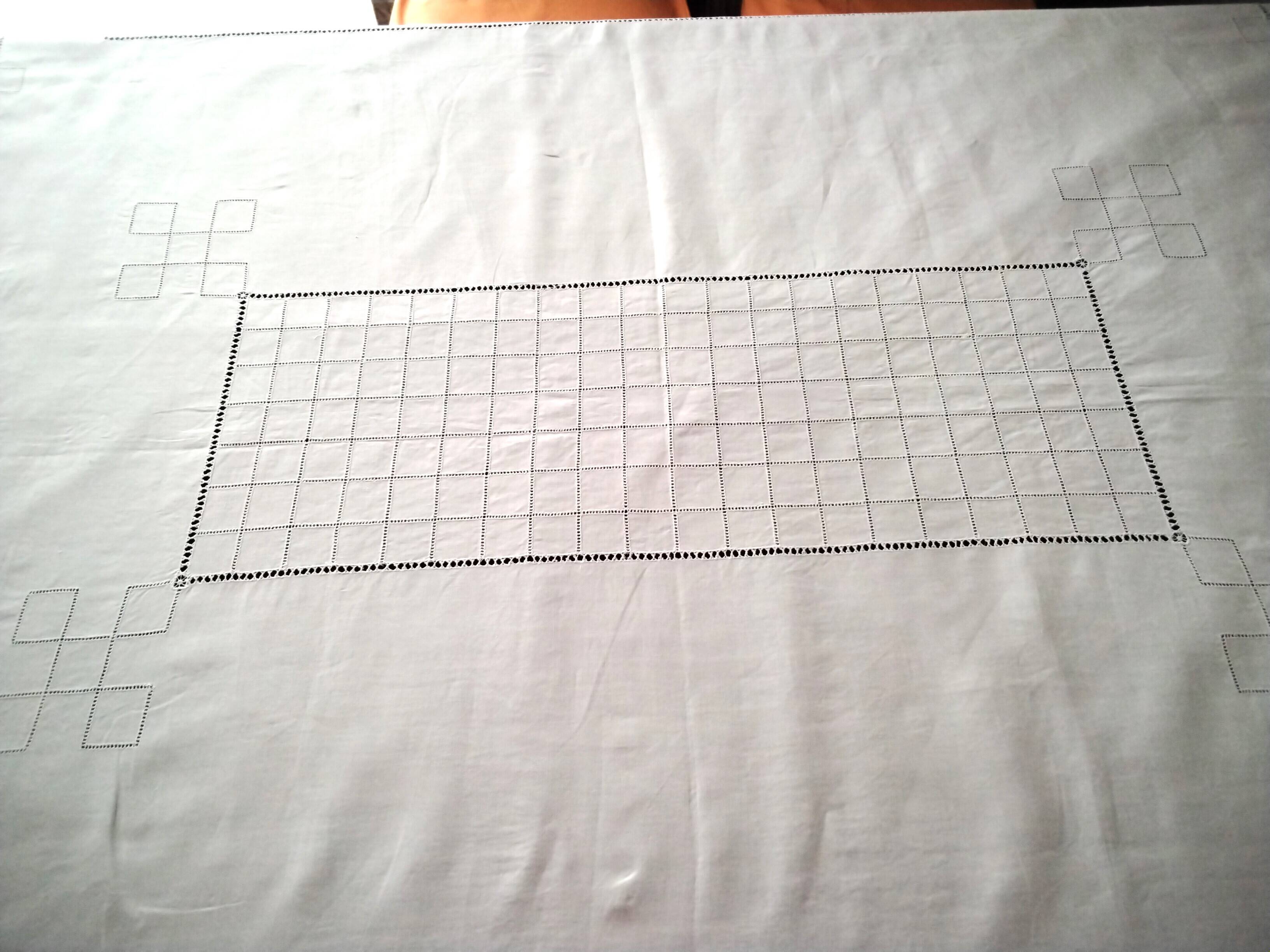 White linen tablecloth with handmade stitching 1.55 x 1.88 m
