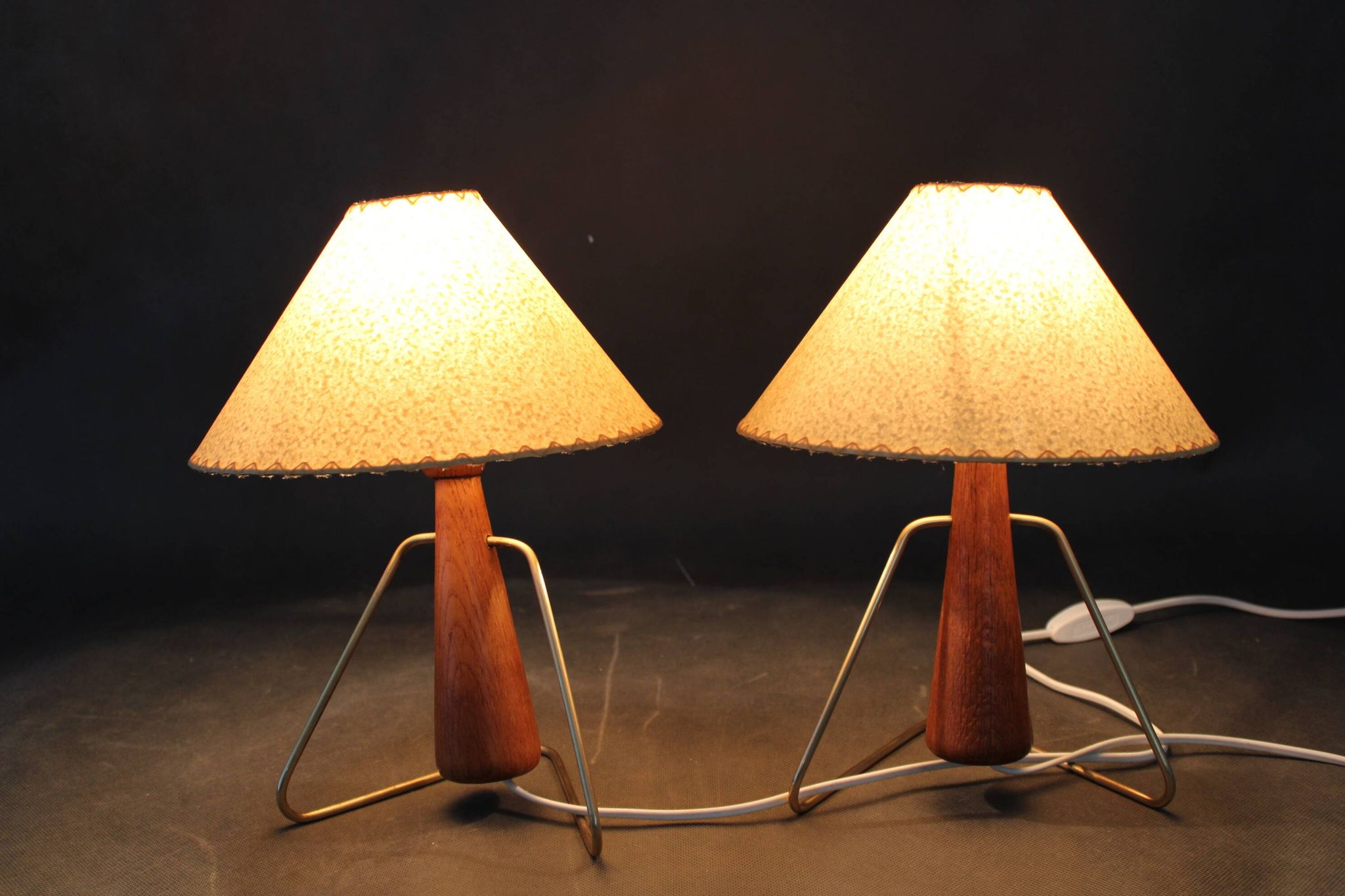 1960s Pair of Table Wooden Lamps , Czechoslovakia