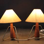 1960s Pair of Table Wooden Lamps , Czechoslovakia