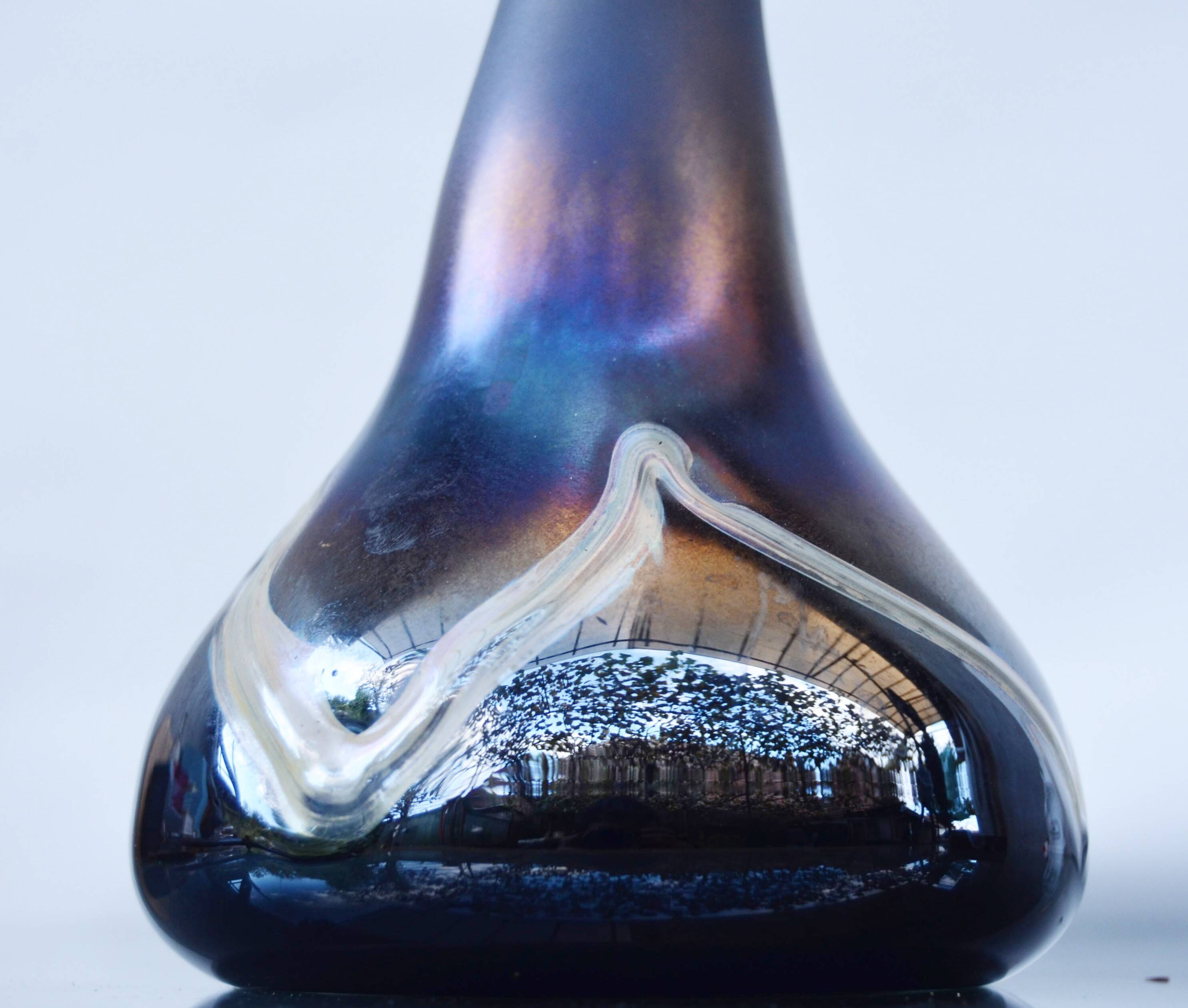 Erwin Eisch Hutte Vase Vintage Black Iridescent Blue-violet 35cm