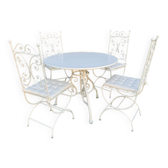 Nouveau salon de jardin - fer forgé - table ronde Arras et 4 chaises Lily