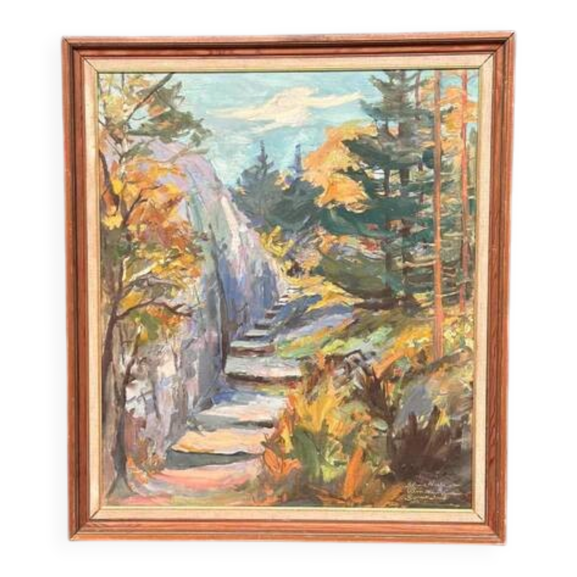 Huile sur toile suédoise du milieu du siècle – “Fjälltrappor” par Einar Johanssen