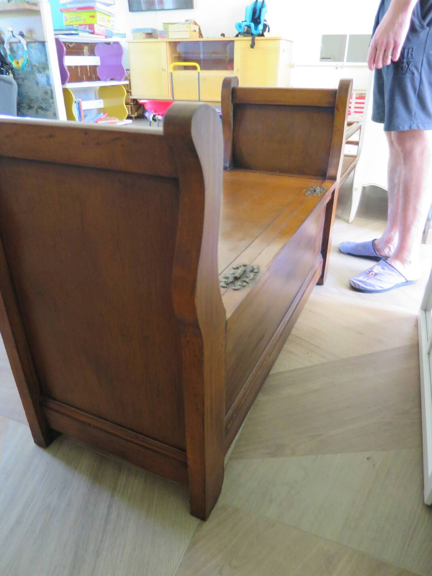 Rare entrance bench - Old chest bench - toy chest - oak color