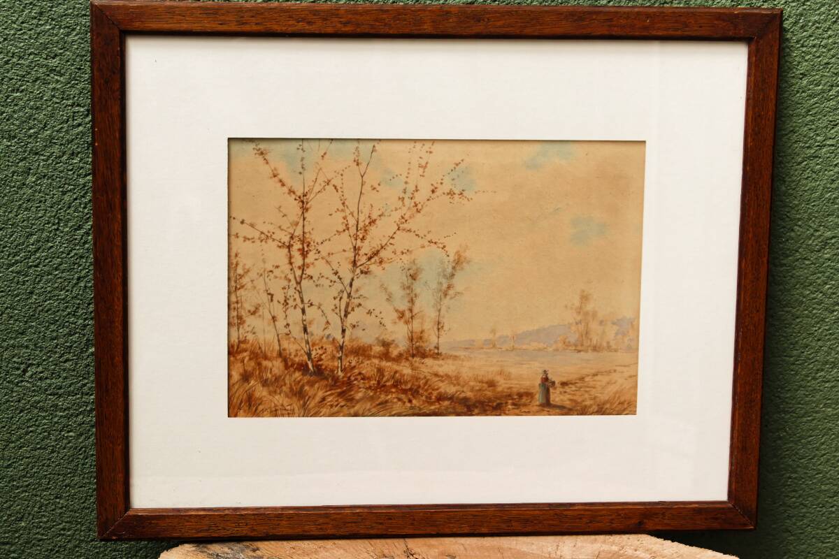 Pair of watercolors, animated landscapes, L. Meyer