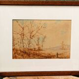 Pair of watercolors, animated landscapes, L. Meyer