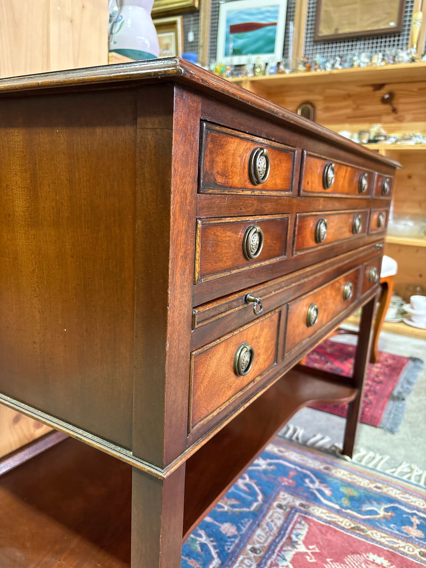 English mahogany sideboard with numerous drawers – sliding top