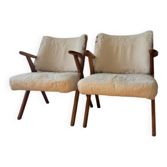 Pair of Vintage Italian Armchairs – Circa 1960 – Sheep Wool