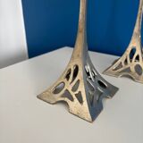 Set of 2 Art Deco Style Metal Candlesticks - Elegant and Vintage Candle Holders