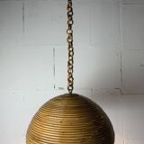 Midcentury pencil reed rattan bamboo pendant hanging lamp, Italy, 1970s
