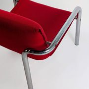 Pair of Italian armchairs in chromed metal and red fabric, 1970