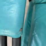 Postmodern design armchair and ottoman, 80s leather