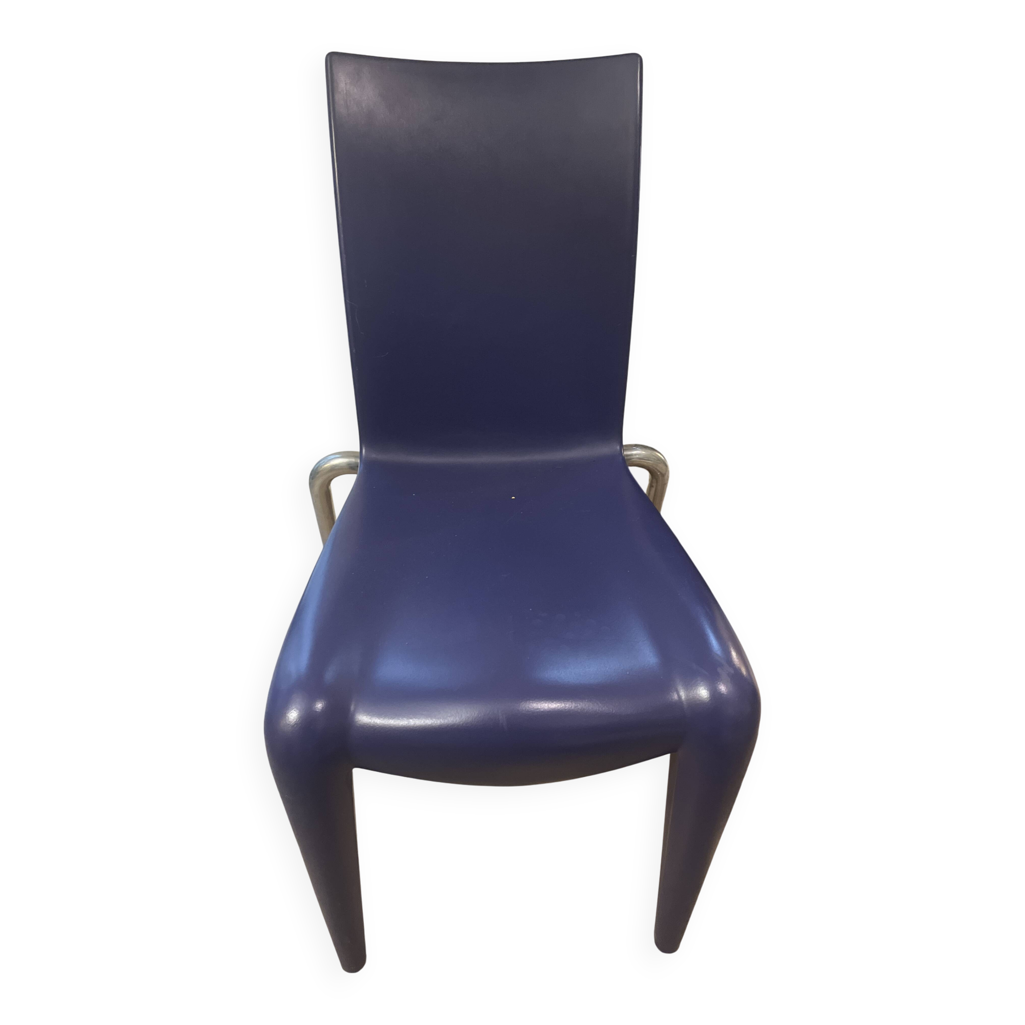 Vintage Louis XII armchair by Philippe Starck, molded blue plastic shell and metal legs