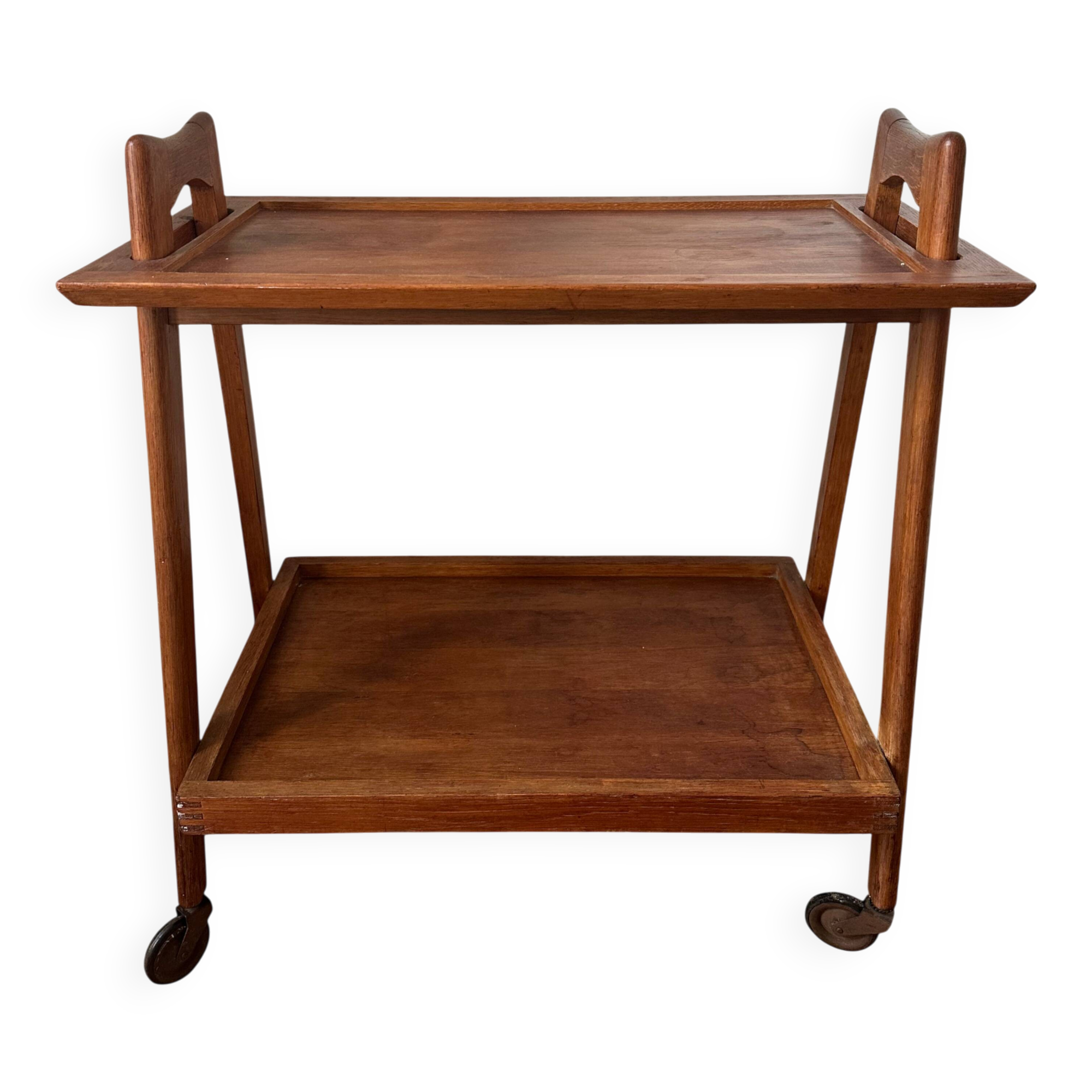 Scandinavian teak rolling dessert trolley