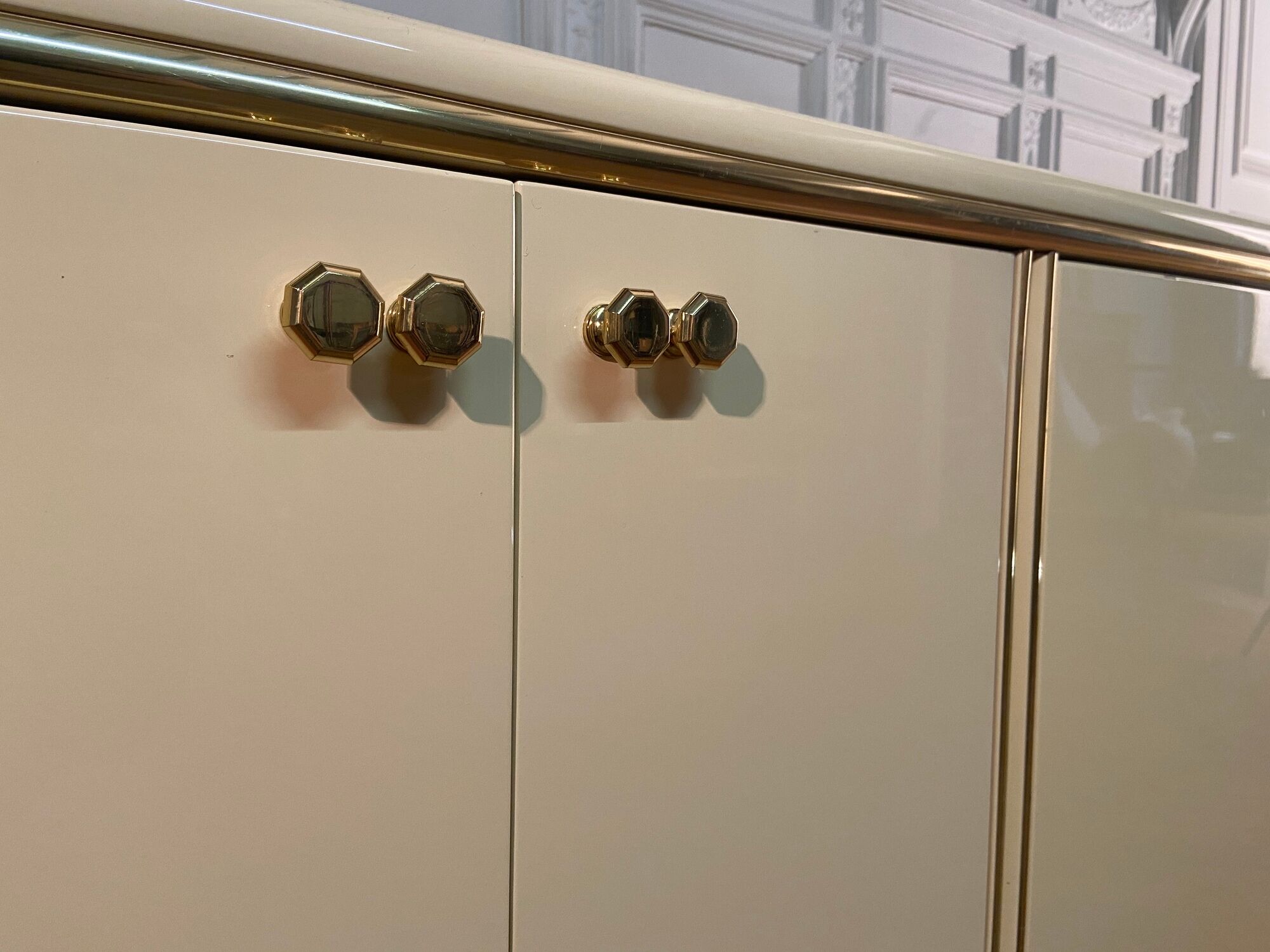 Ivory and brass wool buffet, 1970