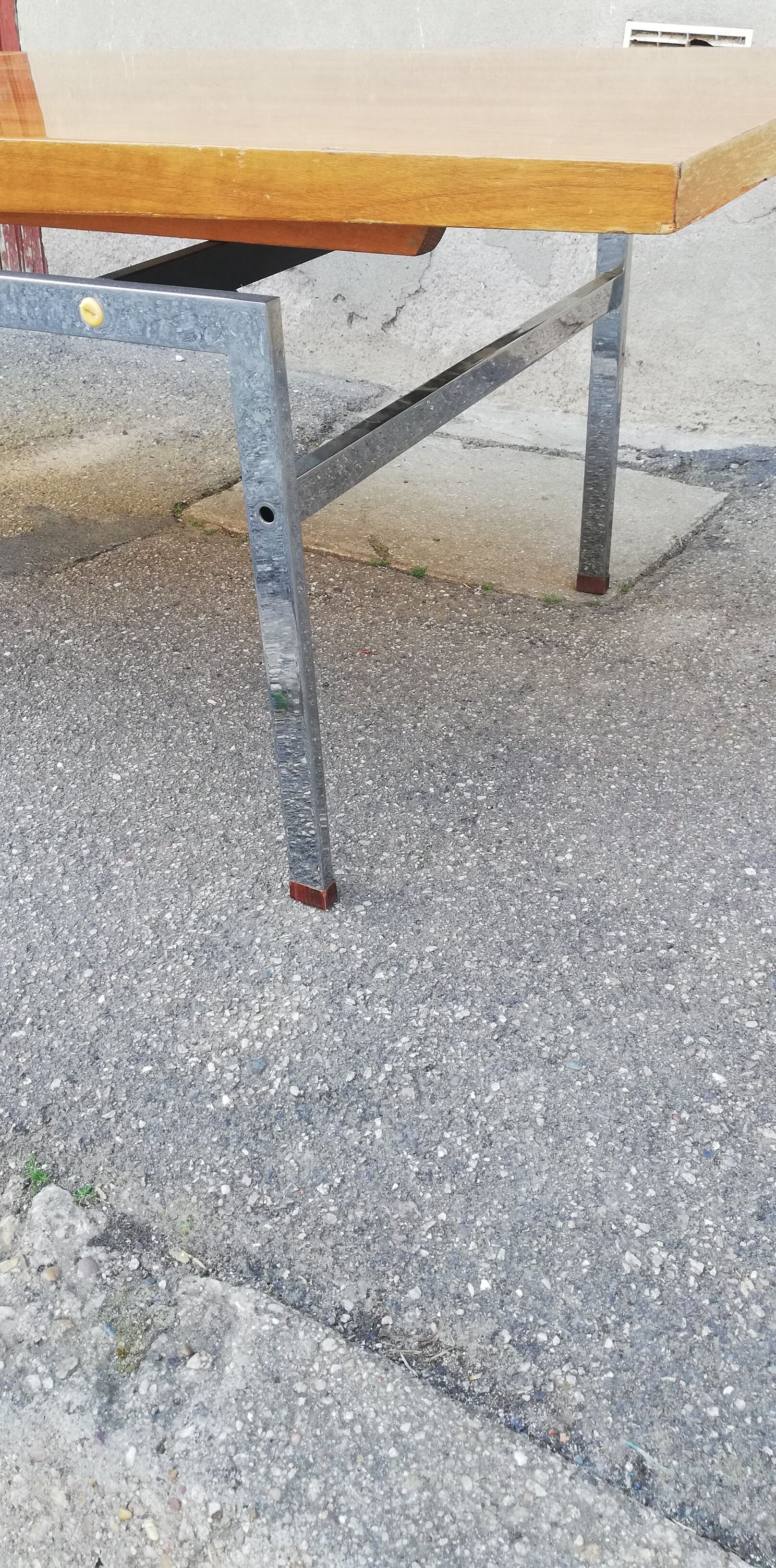 Vintage walnut and chrome coffee table