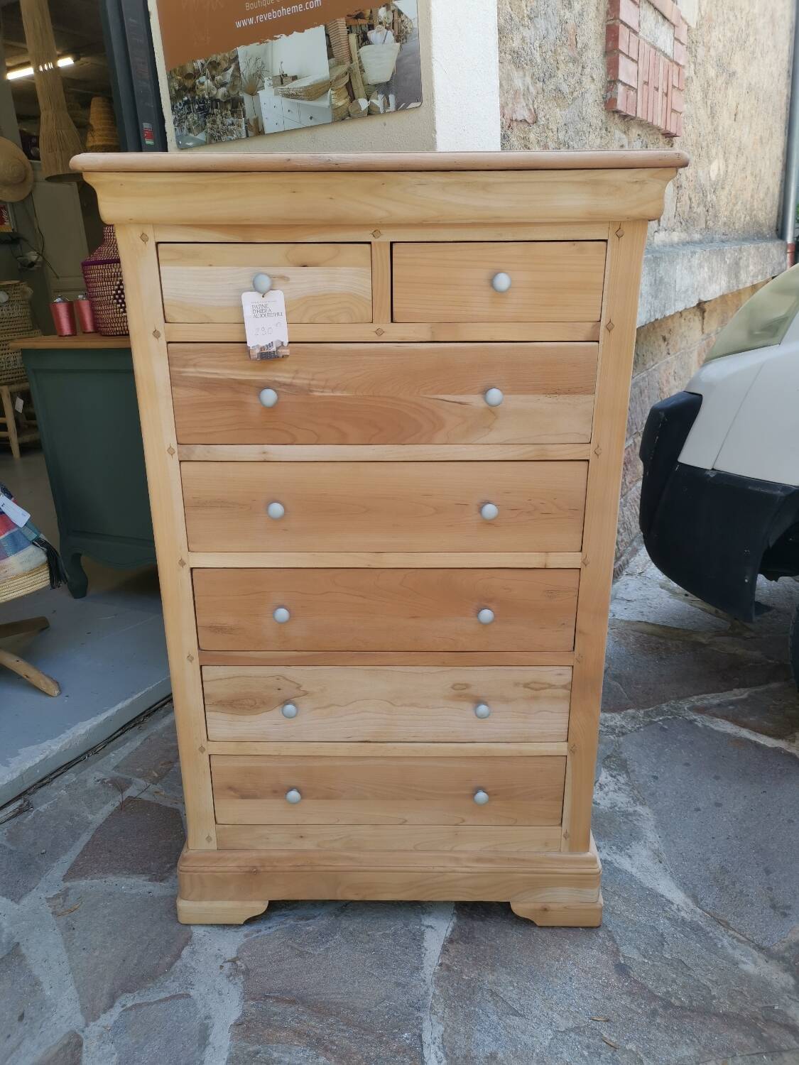 Louis Philippe chest of drawers with 7 drawers in raw wood