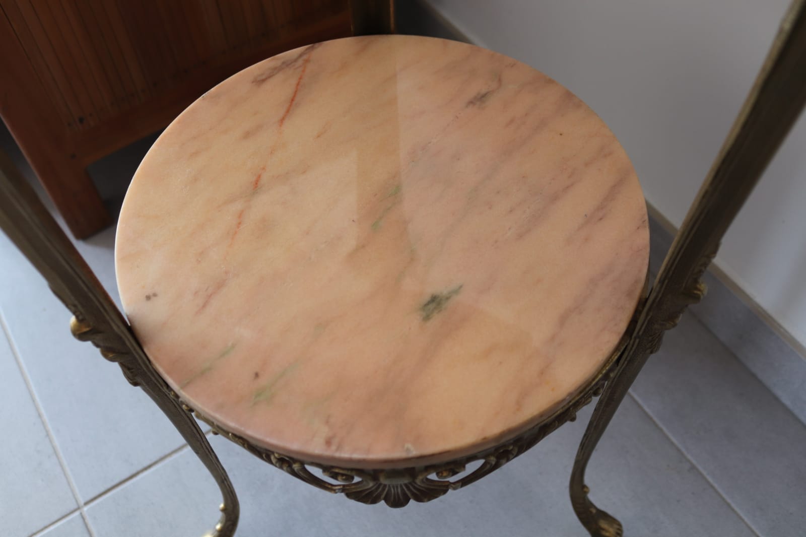 Louis XV style console in copper and pink marble 70s