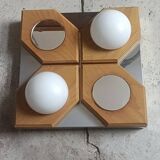 Geometric chrome and wood wall light