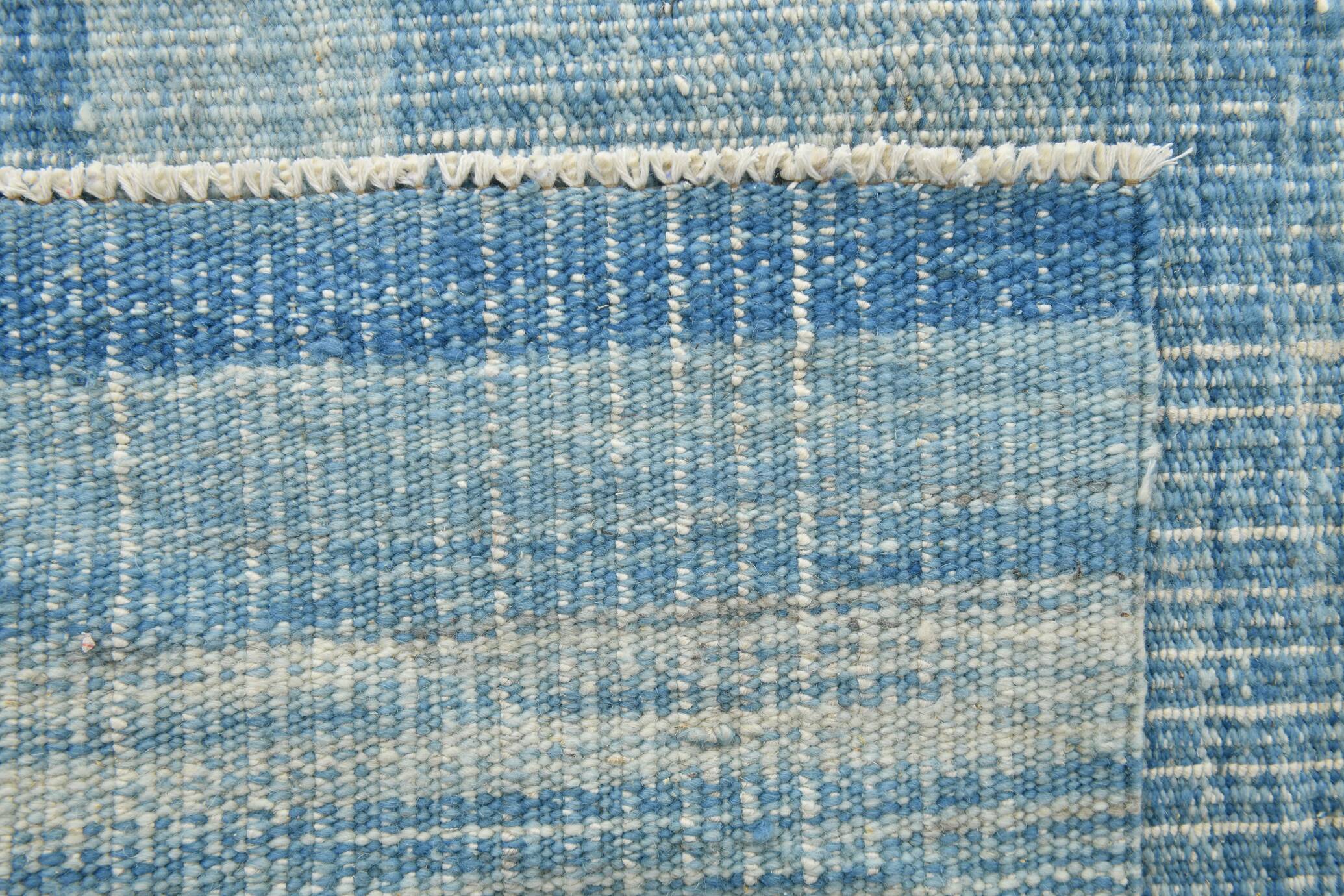 5x9 Blue & Beige Modern Kilim Rug, 147x288Cm