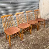 Set of 4 vintage beech chairs with teak seat