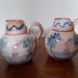 Ensemble de 2 petits pichets déco anciens émaillés peints