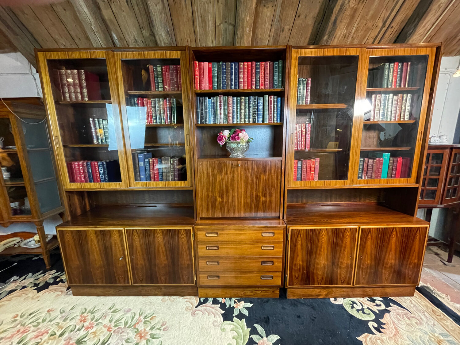 Mid century retro vintage wall unit bookcase danish design by poul hundevad rosewood 1950-1960