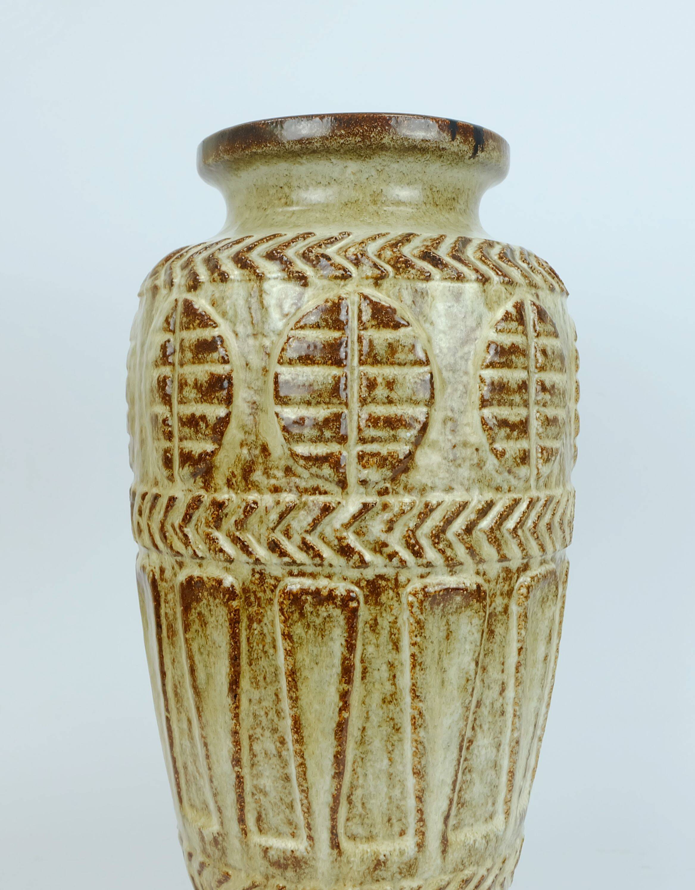 1960s 70s bay keramik VASE floorvase 72 40 beige and brown relief pattern