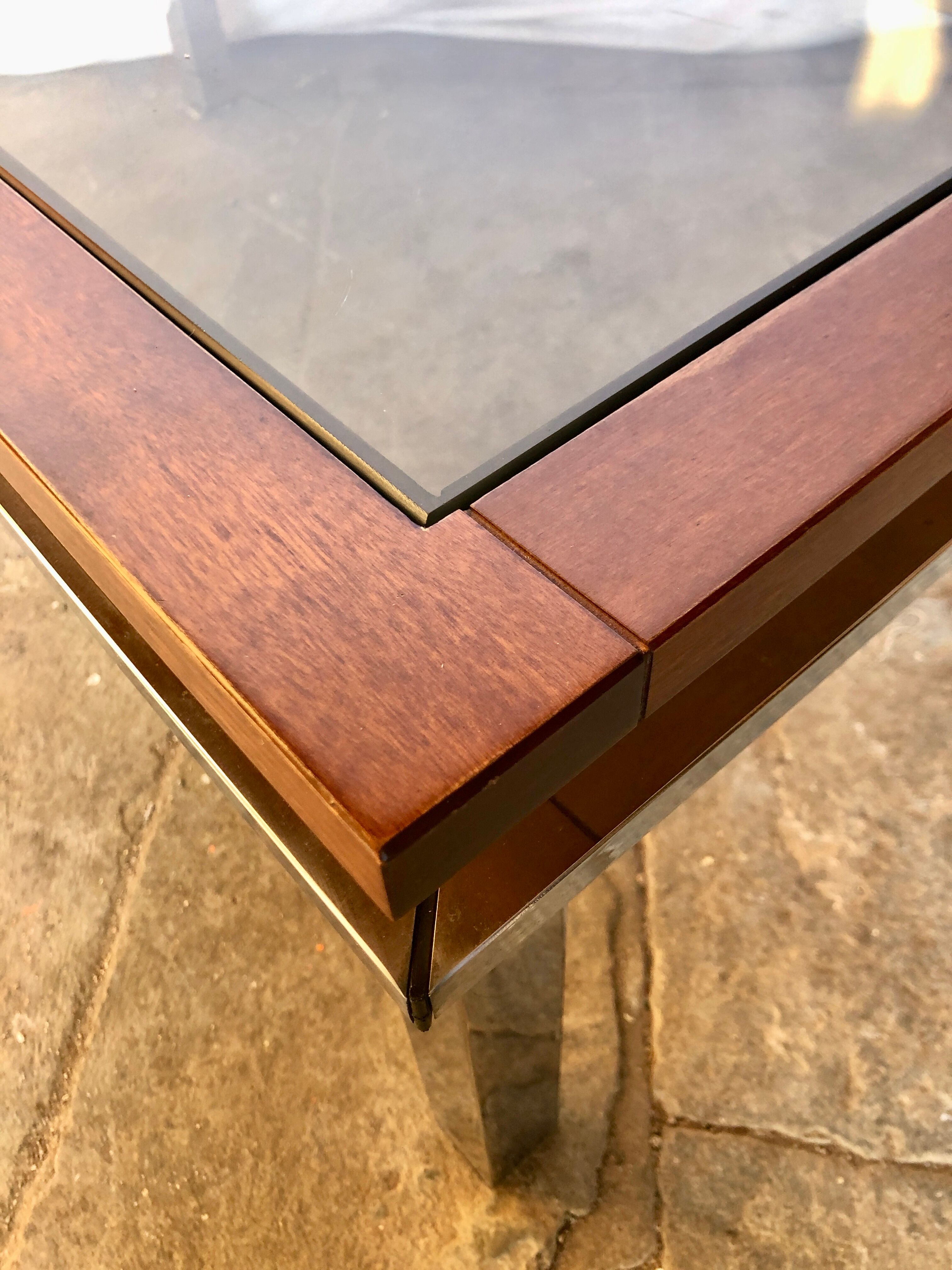 Table basse chrome bois et verre