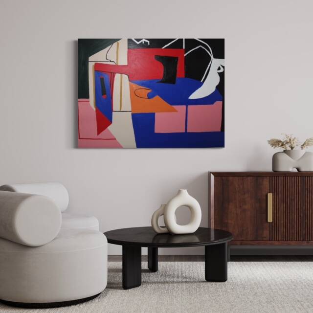 Peinture abstraite bleu cobalt géométrique par Bodasca