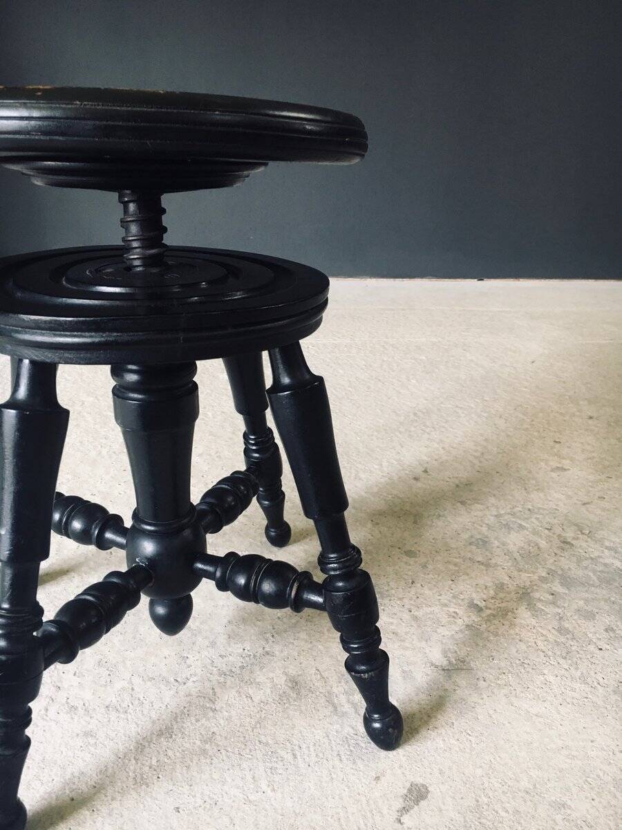 Early 20th Century Black Stained Piano Stool, 1890s