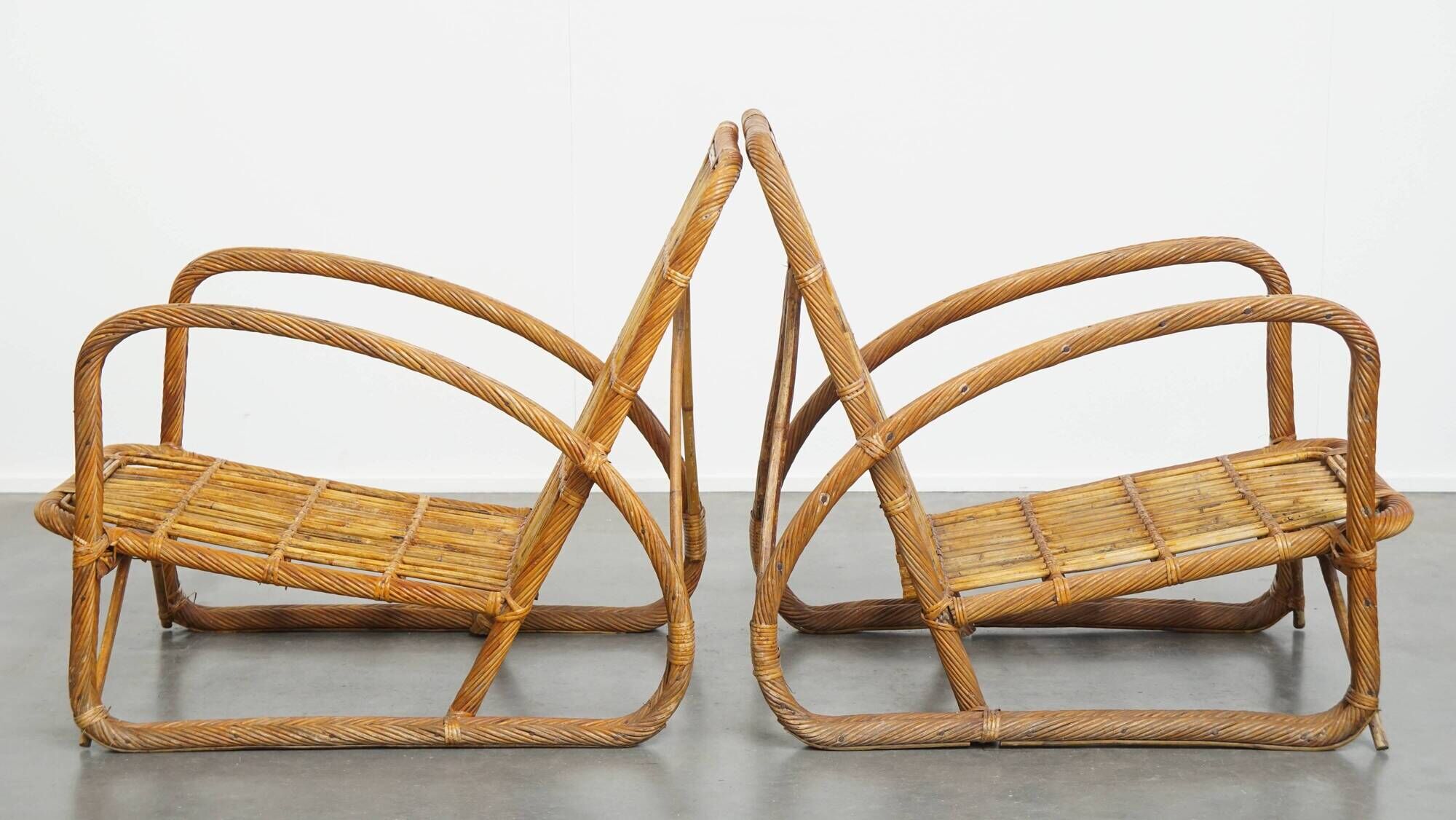 Set of 2 French Rattan Vintage Design Armchairs from the 1950s