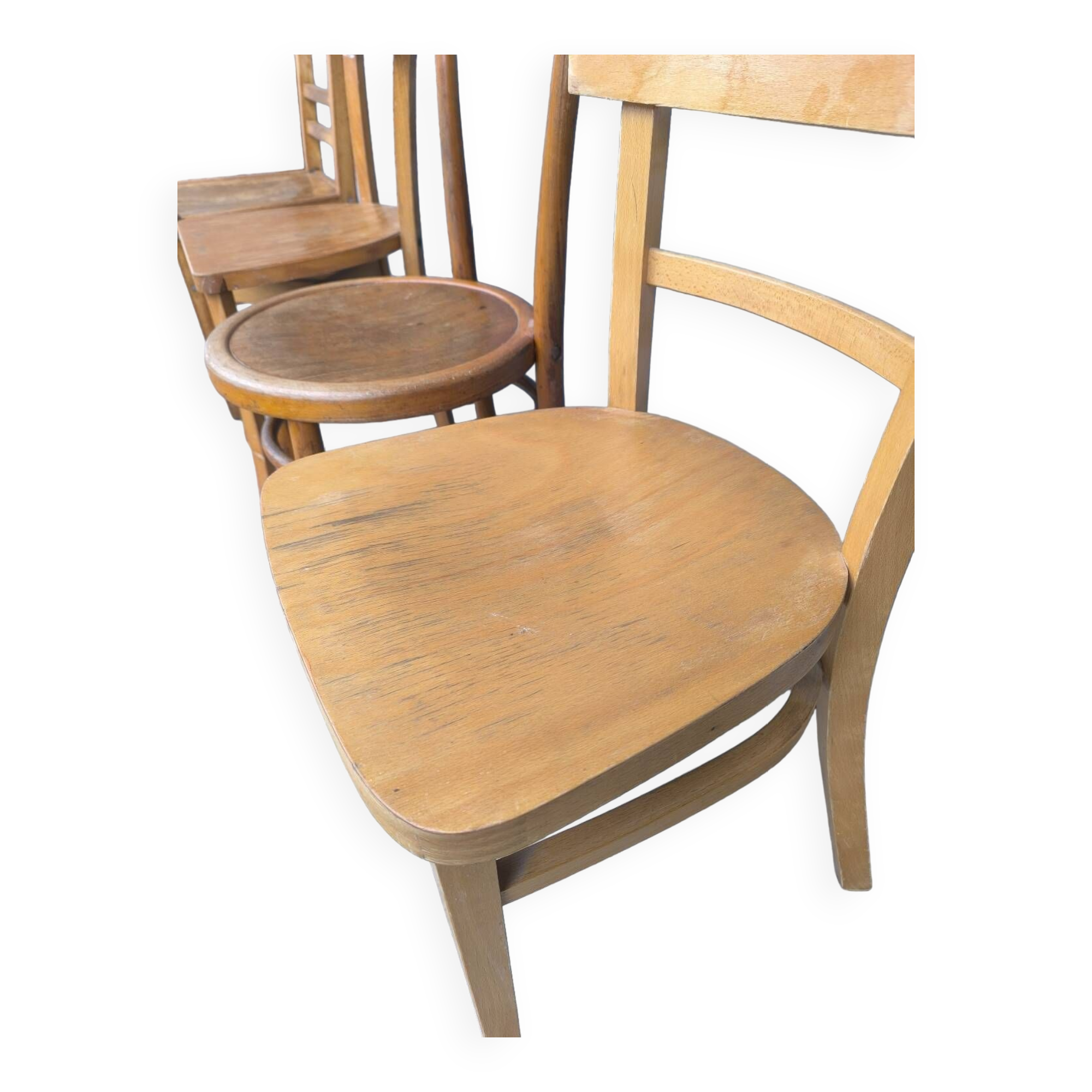 Set of four mismatched bistro chairs