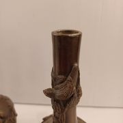Pair of bronze soliflore vases. Japan, 19th century.