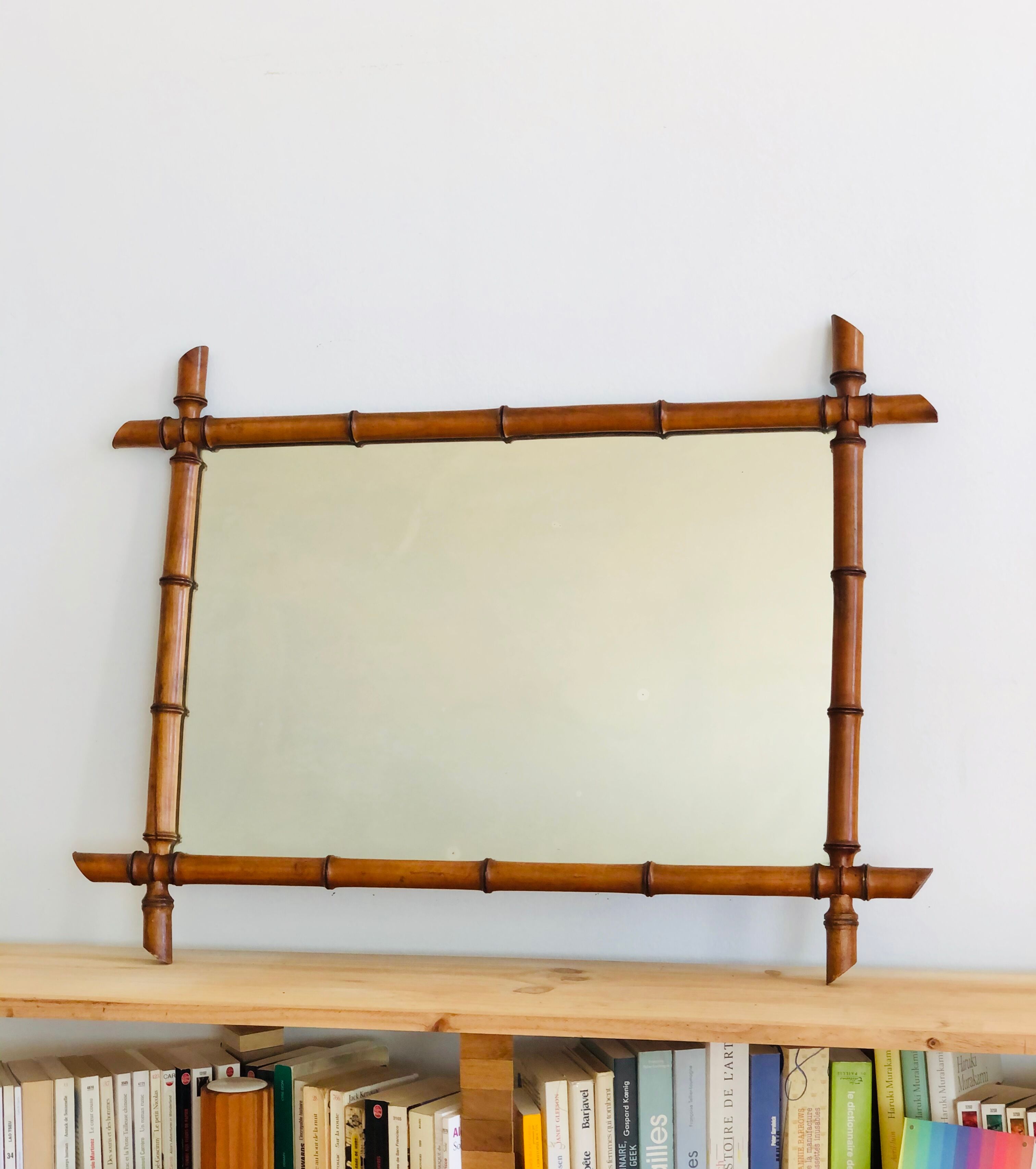 Fake bamboo wooden mirror 91 x 68 cm