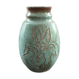 Turquoise vase with iris decor