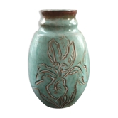 Turquoise vase with iris decoration
