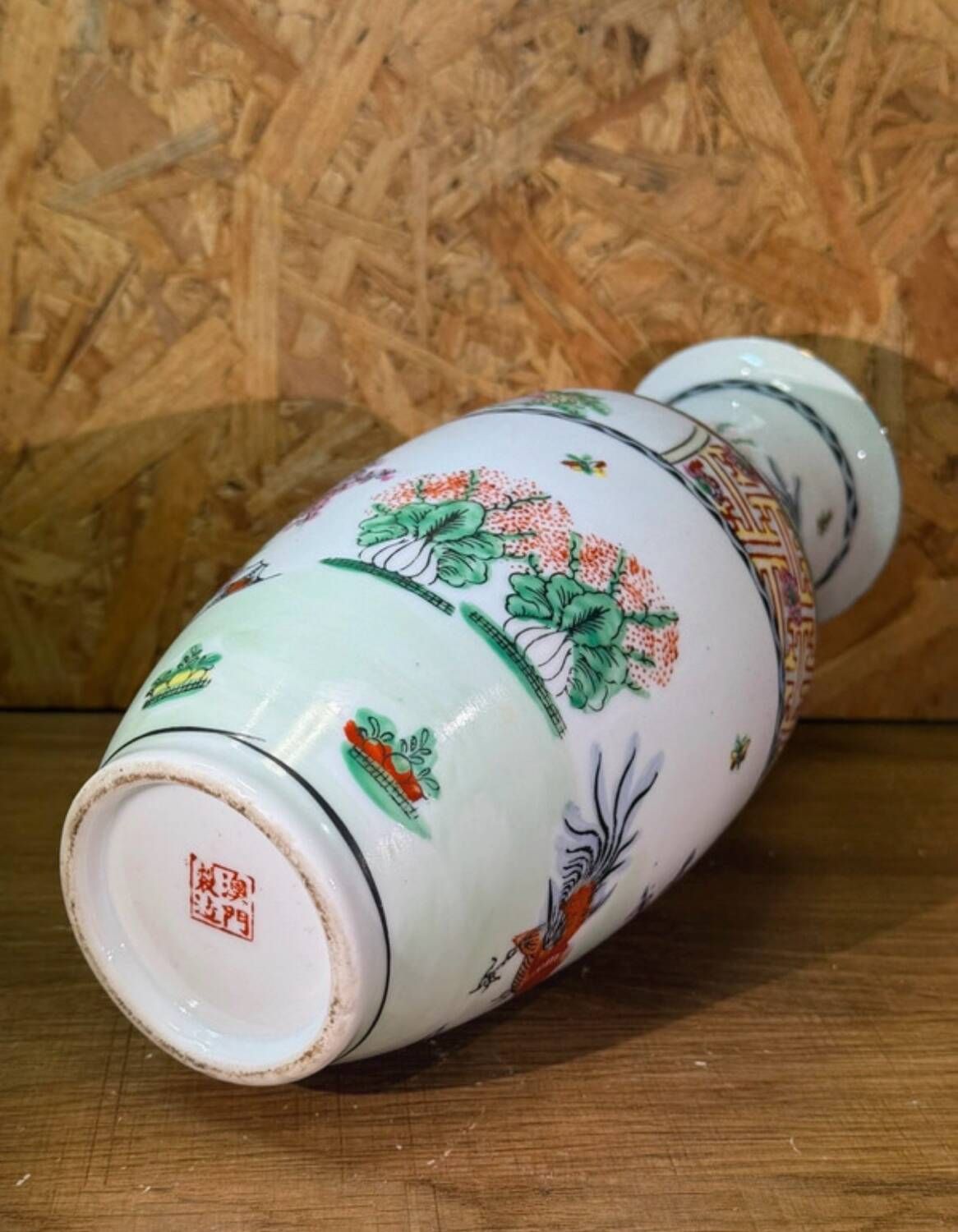 Large Chinese porcelain vase – Red rooster decoration – Asian art – H