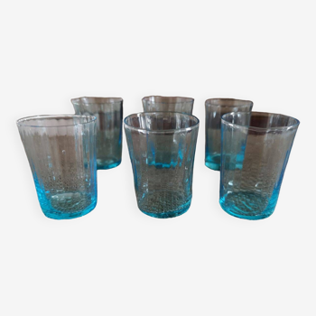 Set of 6 liqueur glasses in blue blown uraline glass - Late 19th/early 20th century