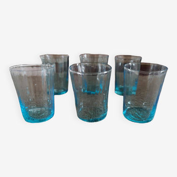 Suite de 6 verres à liqueur en verre ouraline soufflé bleu - Fin 19e/début 20ème siècle