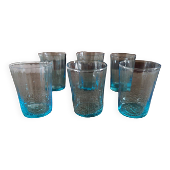 Suite de 6 verres à liqueur en verre ouraline soufflé bleu - Fin 19e/début 20ème siècle