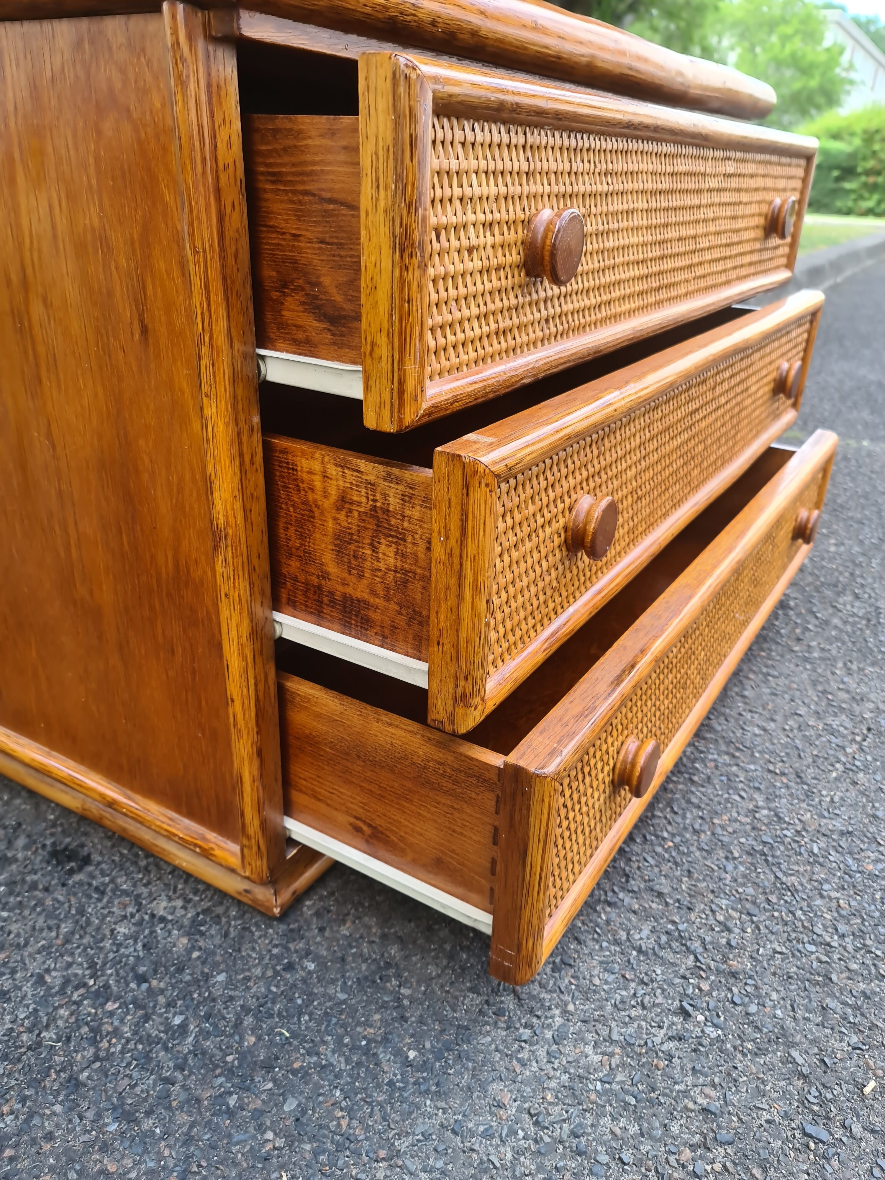 Vintage bamboo rattan chest of drawers Maugrion