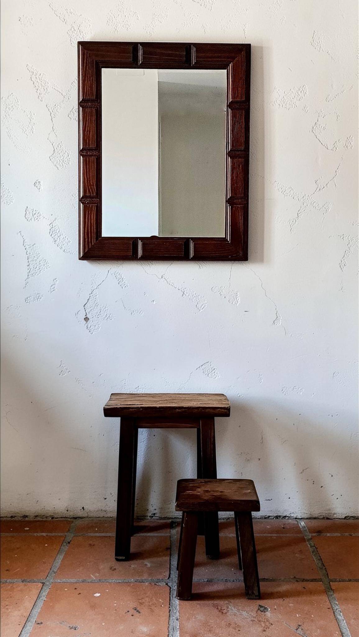 Mid-Century Spanish Oak Wall Mirror– Castilian Style, 1950s
