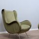 Paire de fauteuils italiens des années 1950 style Senior Zanuso en velours vert.