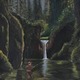 Tableau le pêcheur en rivière