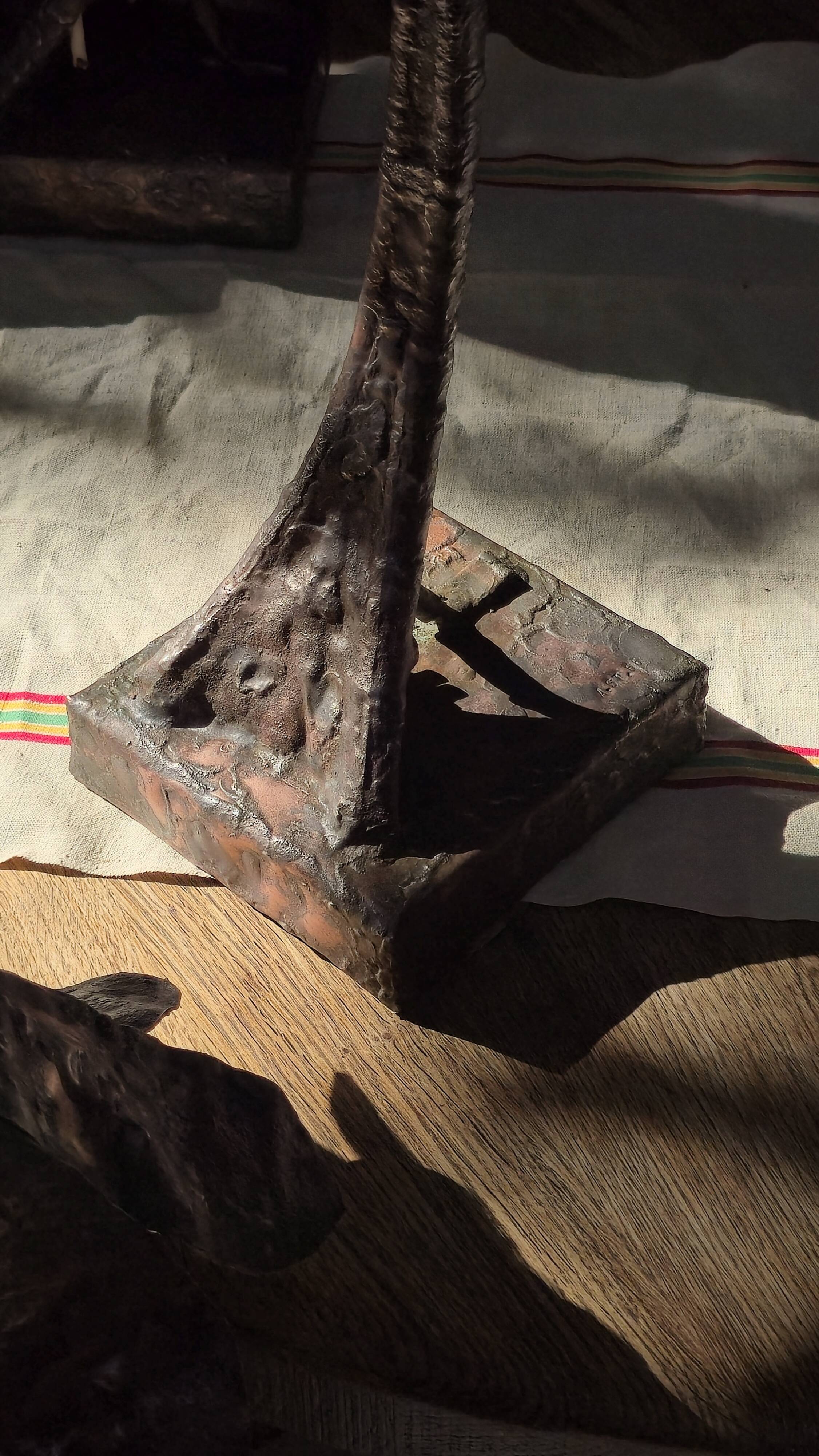 Pair of Brutalist bronze lamps