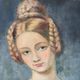 Portrait of young woman painting on wood