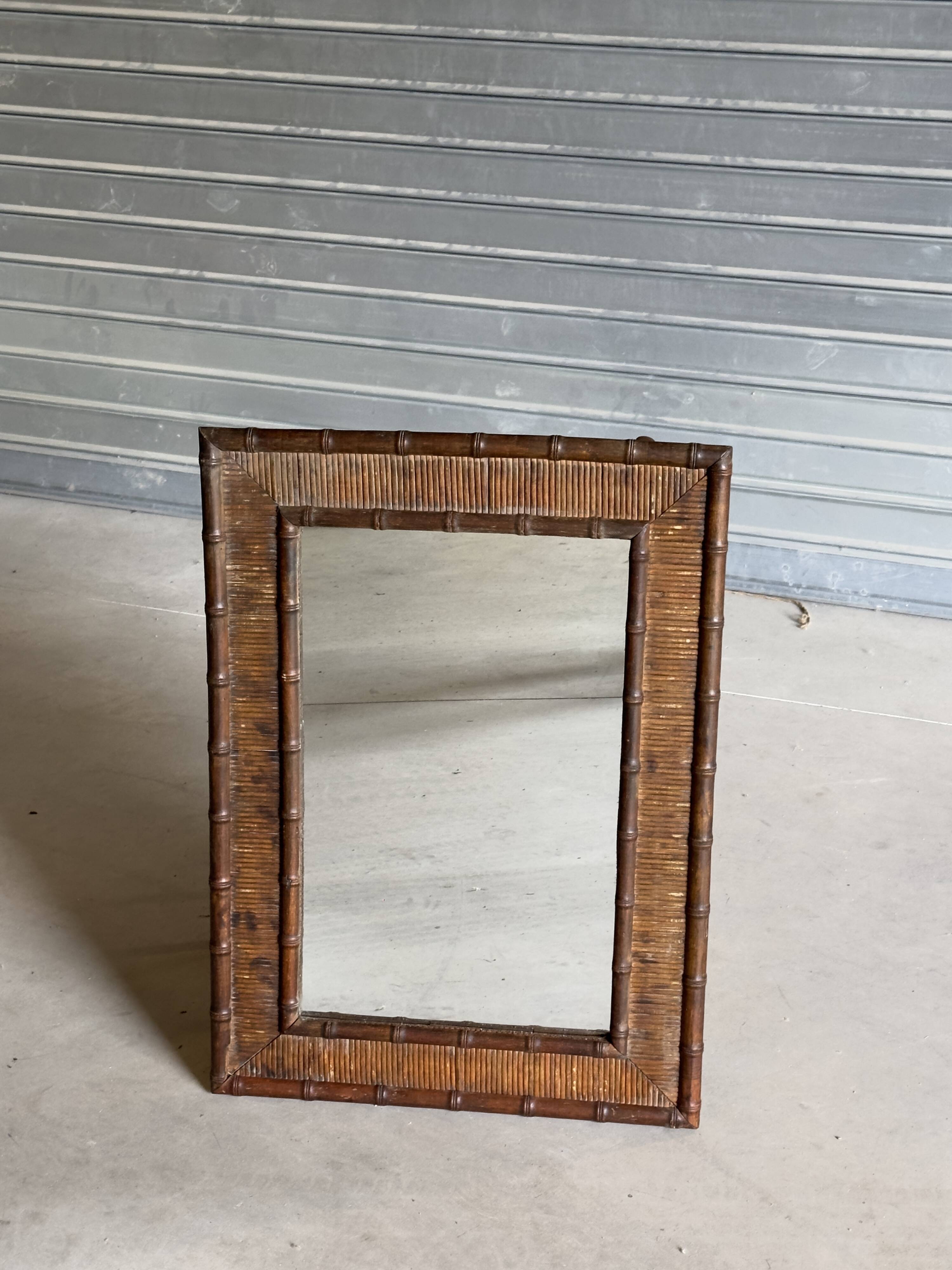 Bamboo and rattan mirror, 1960s-1970s