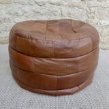 Leather patchwork pouf, 70s